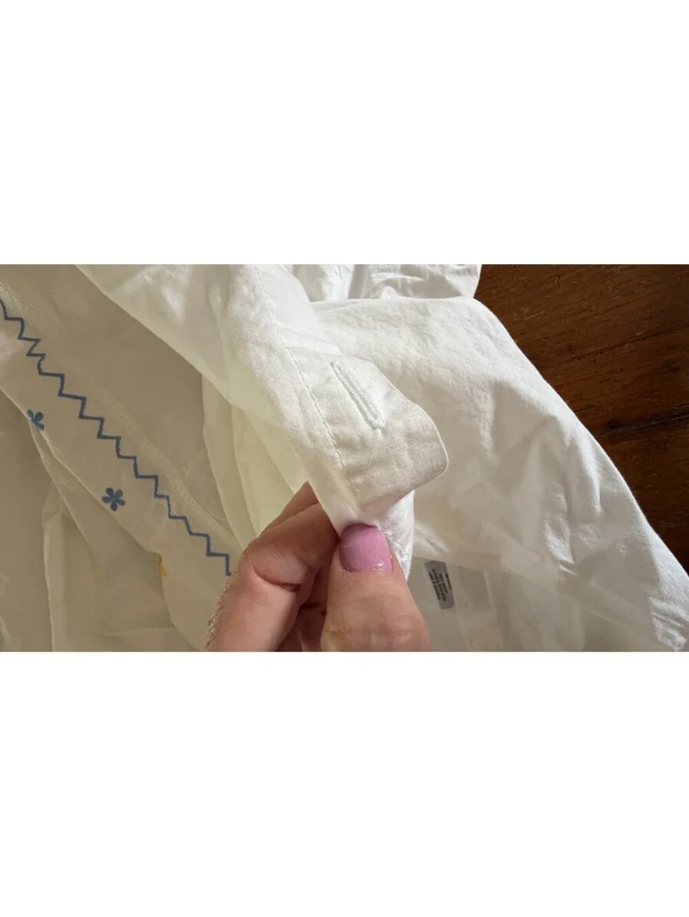 Divatex Twin White Cotton Duvet Embroidered Blue Yellow Flowers Button Close